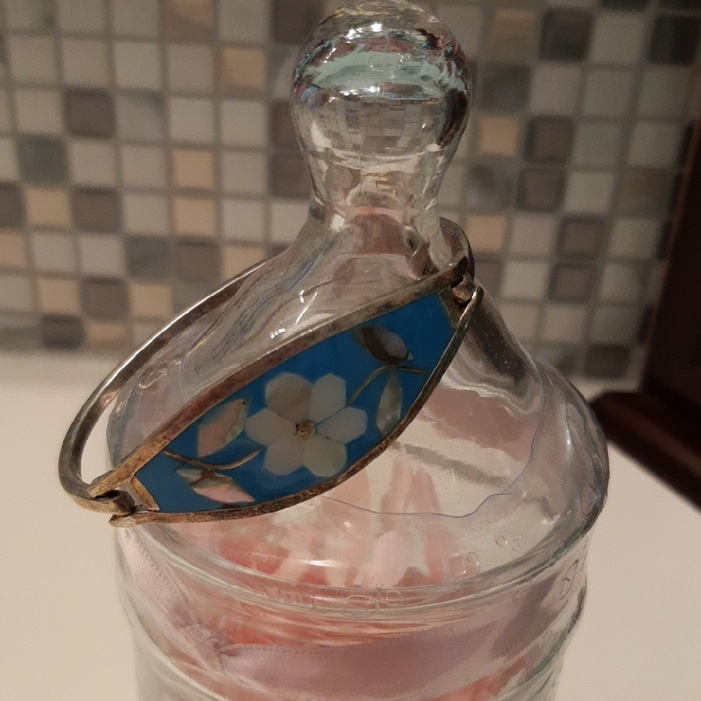 Blue Floral Bangle Bracelet
